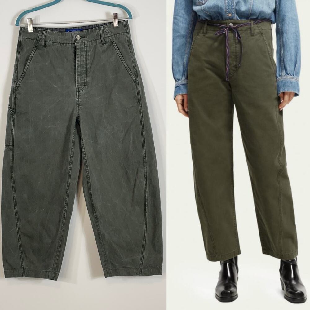 Scotch & Soda The Pip Ultility Chinos Barrel Leg Olive Green Size 29 X 32